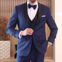 Men's Tuxedos 3 Piece Suit Set Slim Fit Double Breasted Suit Men Wedding Prom Tuxedo with Bow (Royal Blue)