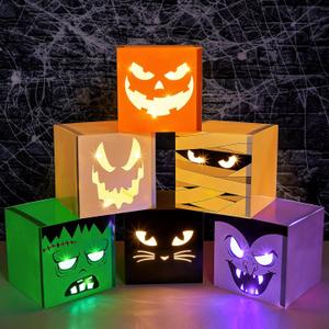 Zhanmai 6 Pcs Large Trunk Or Treat Car Decoration 11.8 Inch with String Light Halloween Party Decoration Jack O Lanterns Blocks for Home Yard Car Decor(Classic)