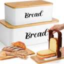 Teenyyou 2 Pcs Extra Large Bread Box with Slicer, Metal Farmhouse Bread Storage Container with Bamboo Cutting Board Lids Multi-size Breadbox Set for Kitchen Countertop (White)