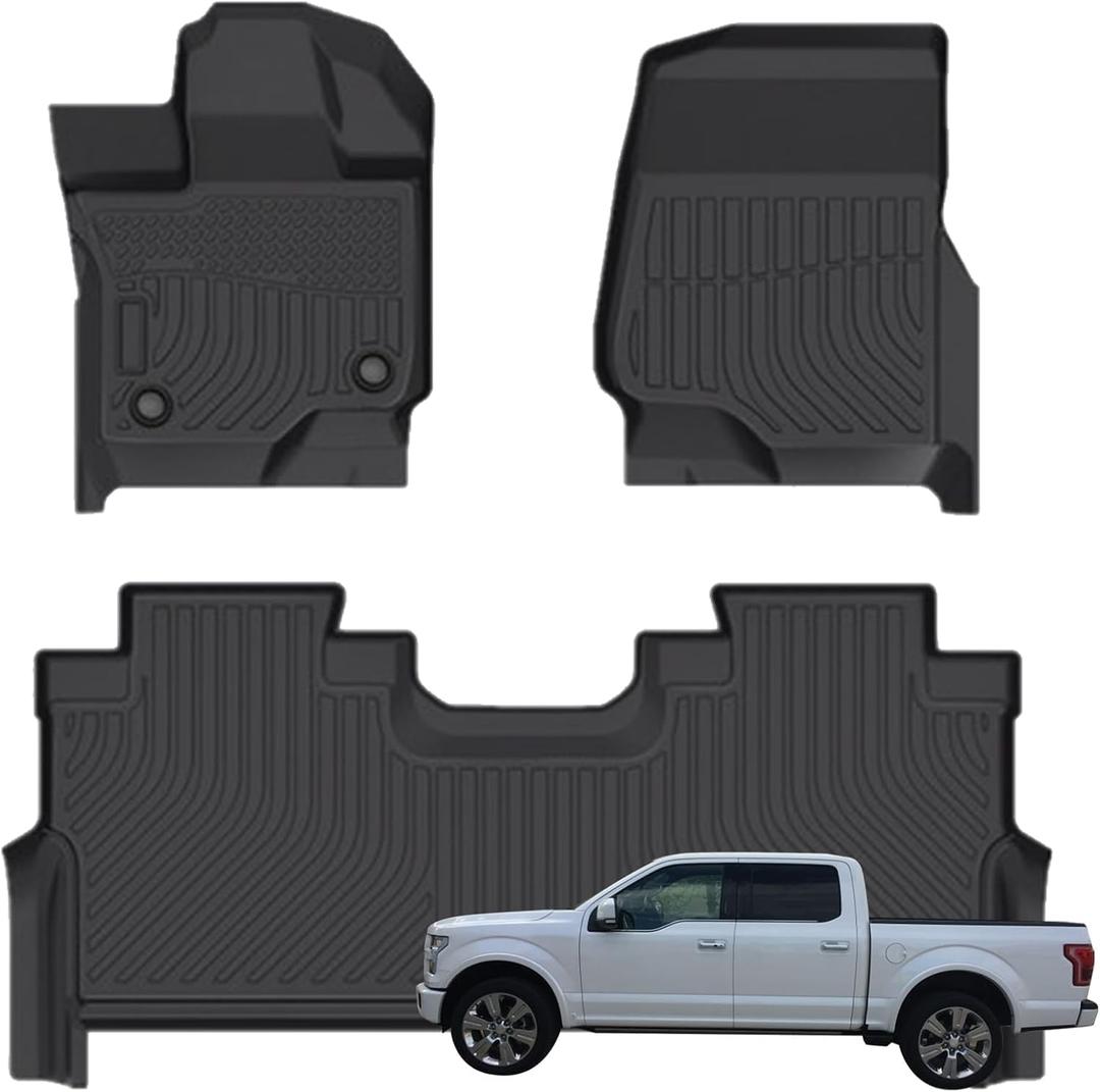 Floor Mats Custom Fit for Ford F-150 2015-2026&F-150 Lightning 2022-2025 | SuperCrew Cab,Rear with Under-Seat Storage,Not for Fold Flat|All Weather TPE Floor Liners 3PCS Heavy Duty