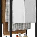 Freestanding Towel Rack, 3 Tier Blanket Ladder Stand with Rustic Brown Wooden Shelf for Bathroom Living Room (31.5H x 16.9W x7.9D)