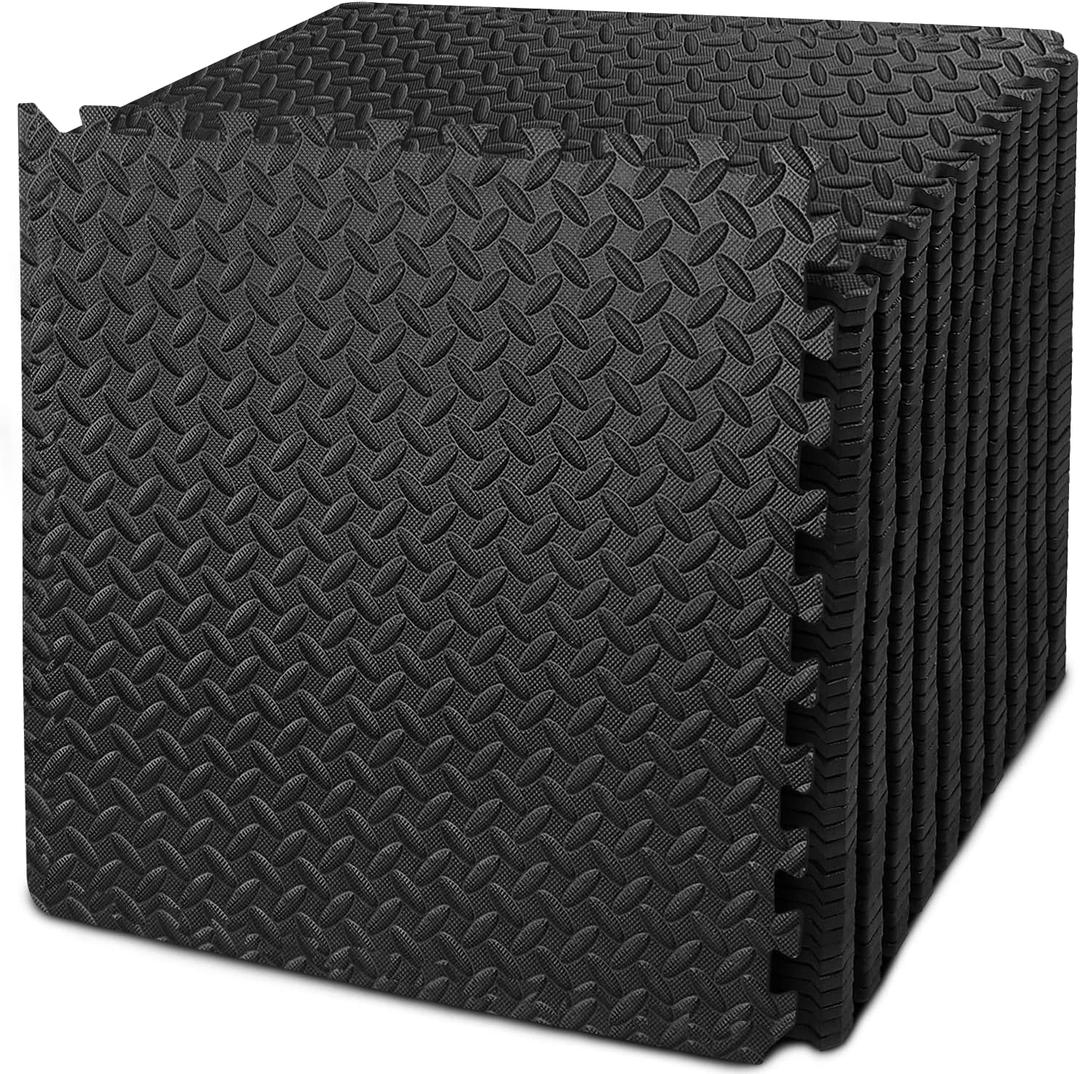 BEAUTYOVO Puzzle Exercise Mat with 12/24/48 Tiles Interlocking Foam Gym Mats, 24'' x 24'' EVA Foam Floor Tiles, Protective Flooring Mats for Gym Equipment