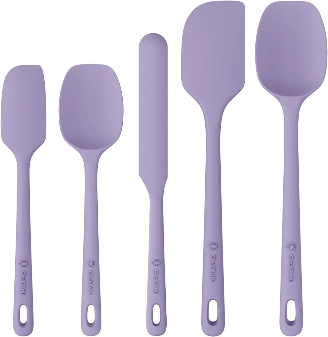 5 Pieces Silicone Spatula Set, Food Grade Rubber Spatula, Upgrade Strong Handle with Ergonomic Grip, Heat Resistant Up to 600F for Nonstick Cookware, Cooking Purple