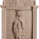 20" Gothic Virgin Mary Wall Holy Water Niche,Vintage Cathedral Prayer Decor,Catholic Blessed Home Wall Ornament,Rosary Storage Faith Gift (Sandstone)