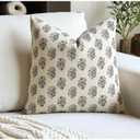 Floral Vintage Throw Pillow Covers 18x18 Pillow Cover Block Print Decorative Cushion Covers Farmhouse Neutral Accent Home Décor for Sofa Couch Living Room Bedroom, 1PC, Charcoal Black