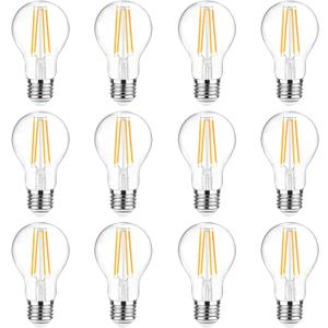 Ascher 60 Watt Equivalent, E26 LED Filament Light Bulbs, Warm White 2700K, Non-Dimmable, Classic Clear Glass, A19 LED Light Bulb with 80 CRI, Pack of 12