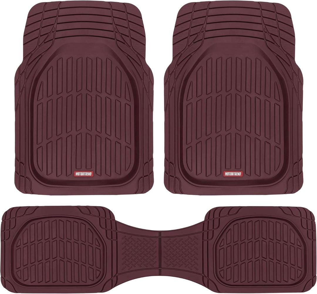 Motor Trend FlexTough Floor Mats for Cars, Burgundy Deep Dish All-Weather Car Mats, Waterproof Trim-To Fit Automotive Cars Trucks SUV, Universal Liner Accessories