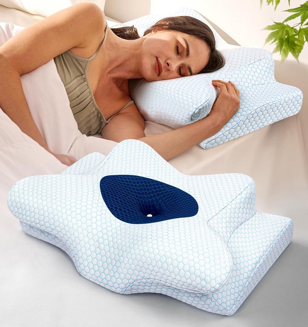 Dream Without Pain Cervical Neck Pillow for Sleeping, Ergonomic Side Sleeper Pillows for Adults, Cooling Orthopedic Pillow for Neck Relief Support, Memory Foam Pillows Back Stomach Sleepers (Standard, Navy Blue)