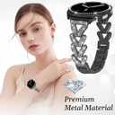 Bling Band with Case Compatible for Samsung Galaxy Watch 8 40mm 44mm, Women Diamond V-Shaped Metal Bracelet Rhinestone Strap with Protector Case(Black, 44mm)