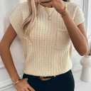 Womens Short Sleeve Sweaters Summer Cap Sleeve Tops Casual Crewneck Oversized Lightweight Knit Sweater Vest (Beige, L)