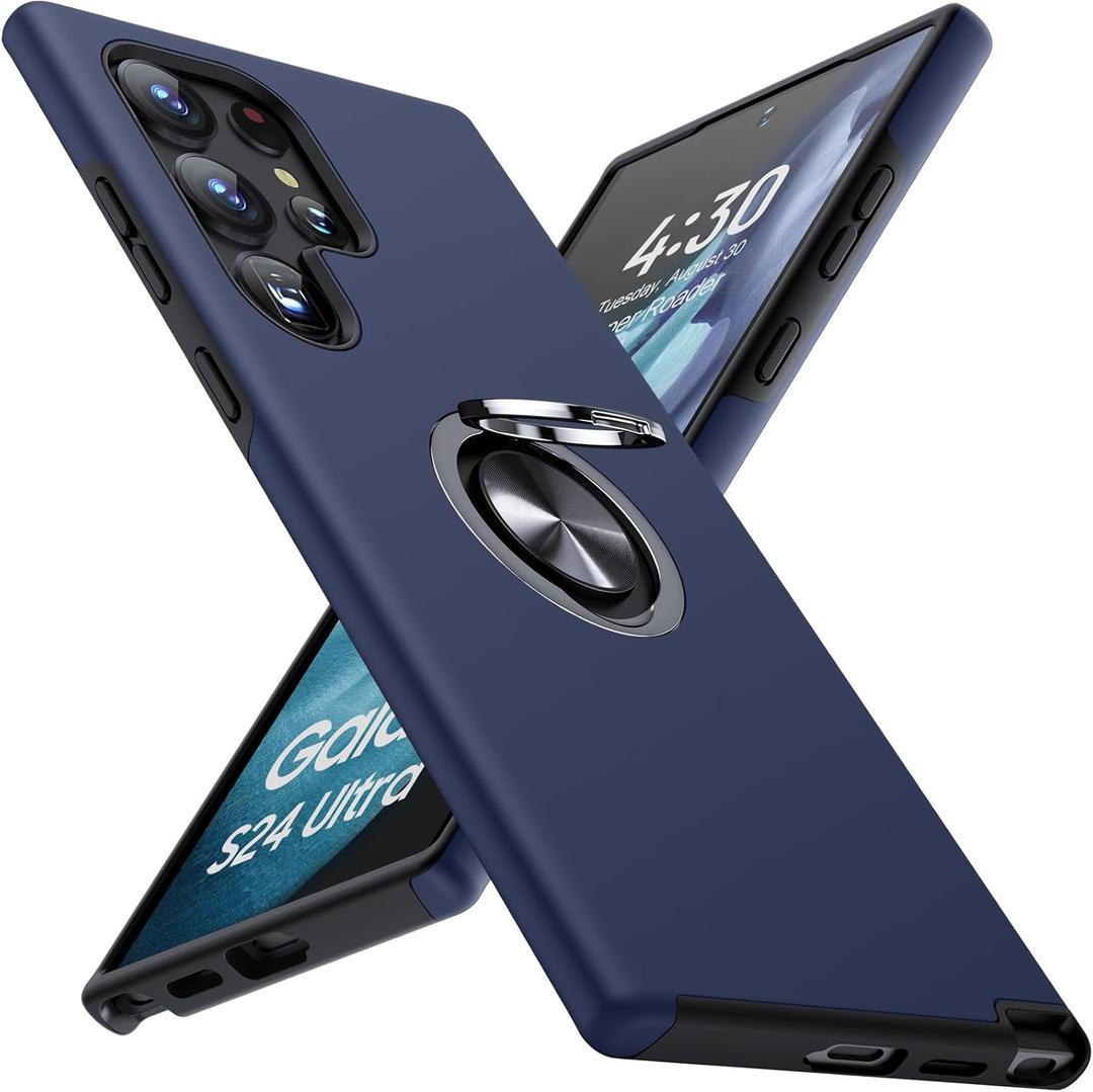 2 x JAME for Samsung Galaxy S24 Ultra Case, Slim Fit Shockproof Heavy Duty Protective Cover with Ring Holder Stand Kickstand, Military-Grade Protection Phone Case for Galaxy S24 Ultra 6.8", Blue