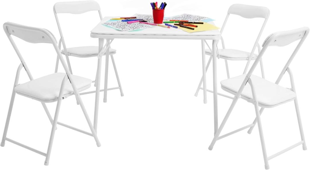 Flash Furniture Mindy Kids 5-Piece Folding Square Table and Chairs Set for Daycare and Classrooms, Children's Activity Table and Chairs Set, Whit