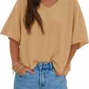 Saodimallsu Womens Short Sleeve Sweater Summer Oversized V Neck Knitted Pullover Trendy Casual Tops (X-Large, Khaki)