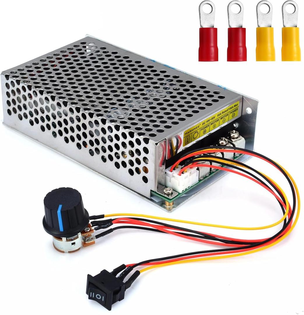 Industrial Grade PWM DC Motor Speed Controller, DC 10V-50V / Rated 60A / Max 100A Industrial Grade DC Brush Motor Controller with Fuse & CW/CCW Switch & Potentiometer Knob