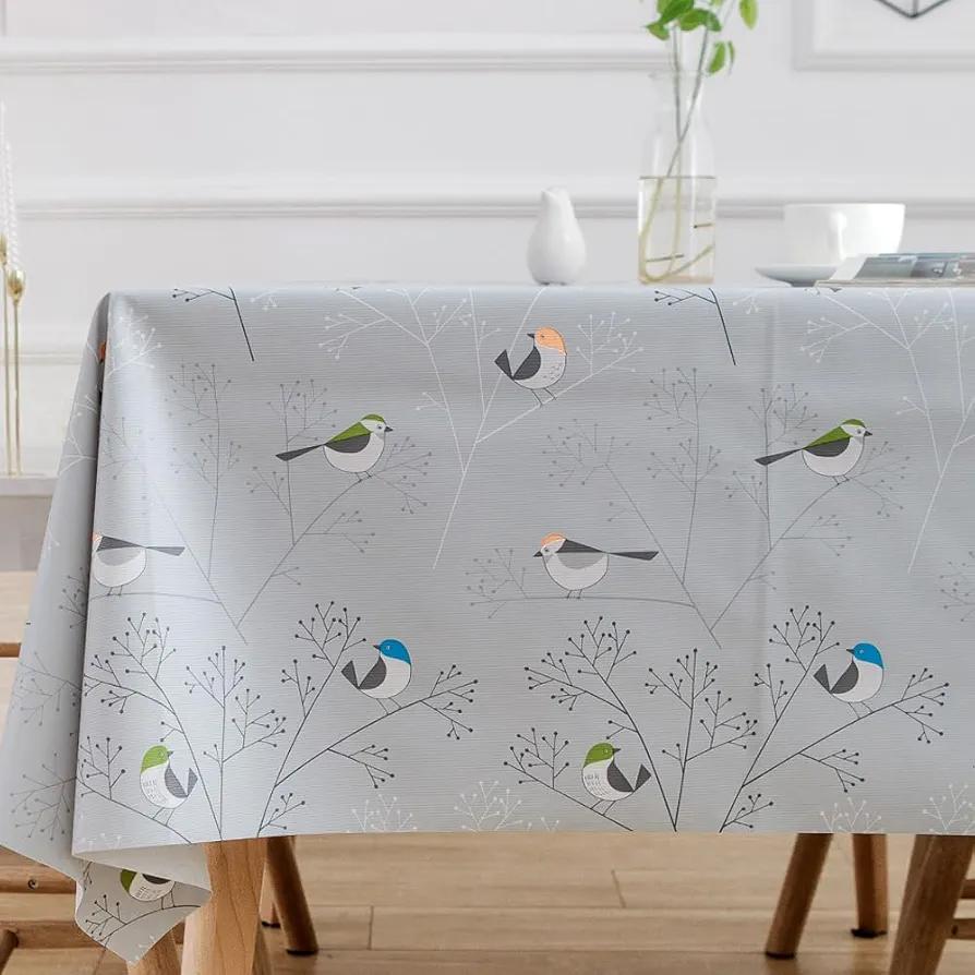 TruDelve Heavy Duty Vinyl Tablecloth Rectangle Plastic Table Cloths Waterproof Oilcloth Tablecloths Outdoor Picnic Table Cloth (72'' x 54'', Birds-1)