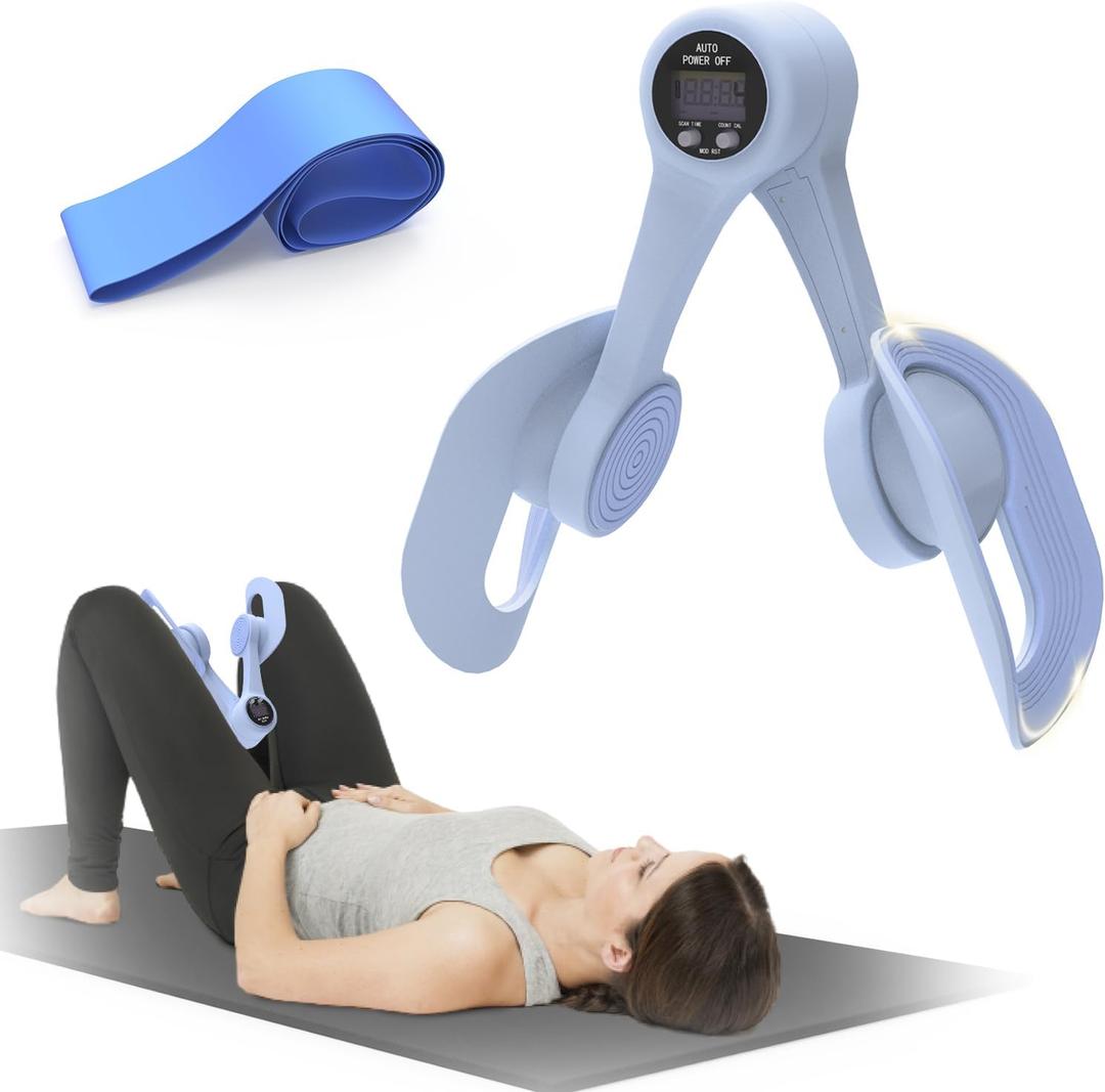 Thigh Trainer, 360Adjustable Pelvic Floor Muscle Trainer with LED Display, Inner Thigh Exerciser with 20LB Resistance Band for Women, Home Fitness Equipment for Hip, Leg, Arm (Blue)