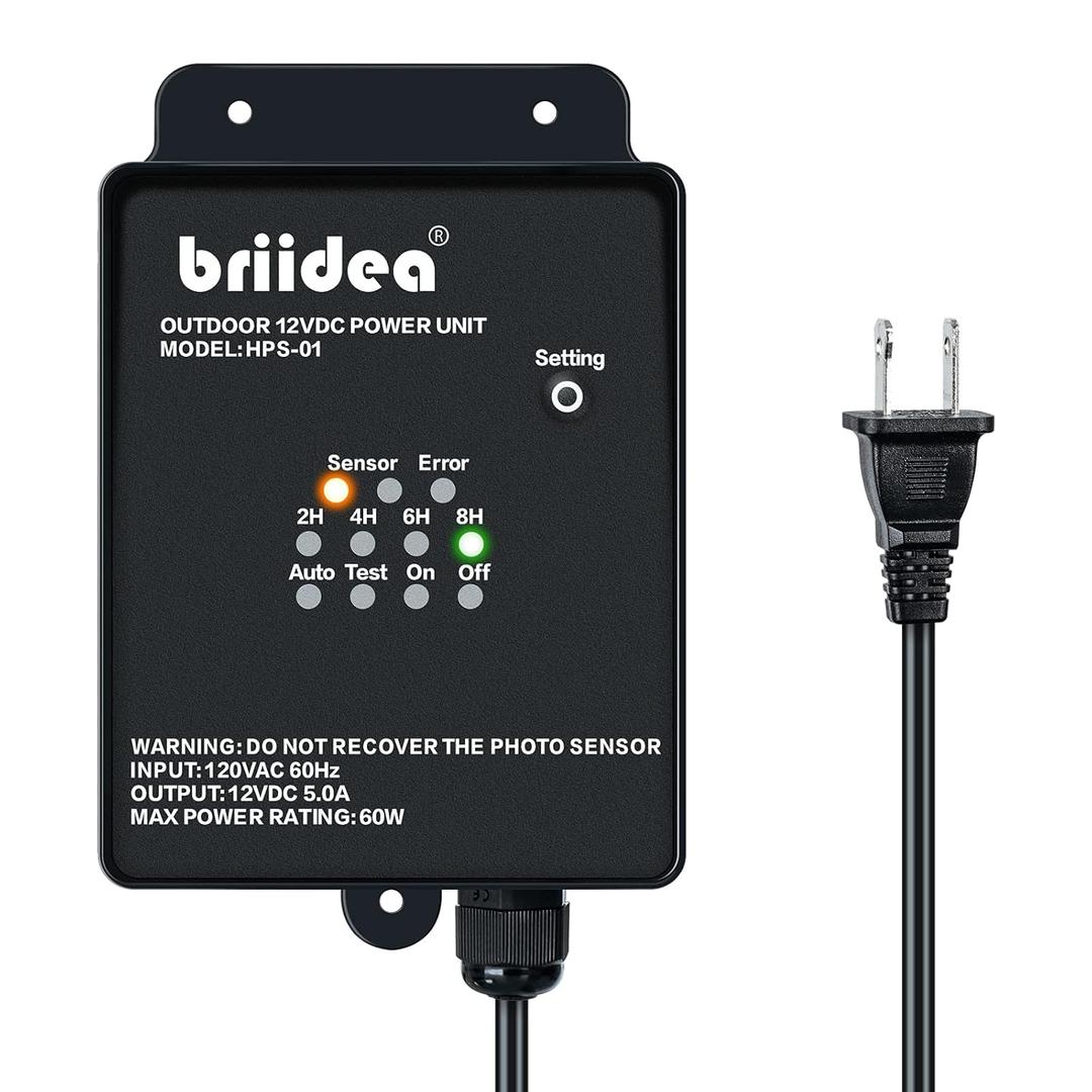 Outdoor Low Voltage Transformer, Briidea 60W 120V AC to 12V DC Landscape Light Transformer with Countdown Timer and Photocell Light Sensor, for Spotlight Pathway Light