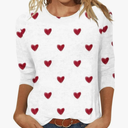 Womens 3/4 Sleeve Crew Neck Valentine T Shirts Love Heart Printed Graphic Tee Tops
,L