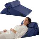 Bedluxe 3Pcs Orthopedic Bed Wedge Pillow Set, Foam Wedge Pillow Post Surgery for Back, Leg and Knee Support, Adjustable 9&12 Inch Folding Triangle Pillow for Sleeping, Acid Reflux, Snoring, Navy, Adjustable 9&12 Inch + 1 Head Pillow