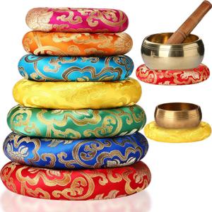 Barydat 7 Pcs Silk Singing Bowl Cushion Set, Anti-Wobble O Ring Cushion Pillow Pad for 6-12 Inch Tibetan & Crystal Sound Bowls, Gasket Replacement for Meditation Sound Healing (Rainbow)(Rainbow)