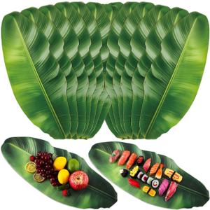 Tinlade 30 Pcs Banana Leaves Parchment Paper Leaf Tropical Artificial Banana Leaves for Cooking Charcuterie Board for Food Serving Hawaiian Party Decoration 22.8 x 9 Inch Centerpieces Placemat