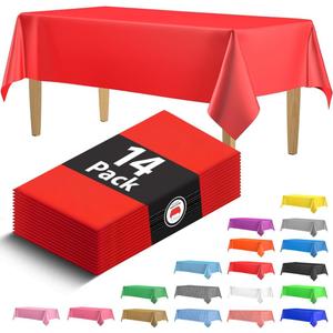 14 Pack Premium Red Plastic Tablecloth - 54 x 108 in. Disposable Rectangle Plastic Table Cloth - Decorative Rectangle Table Cover Smooth Tablecloth - Disposable Table Cloths For Parties, Weddings