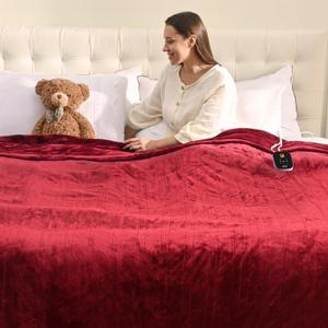 Bearhug Electric Blanket Heated Heating Blanket Full Size 77" × 84" Double Sided Velvet 10 Heating Levels & 0.5-12H Auto Off Over-Heat Protect ETL Certification Machine Washable Red
