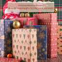 Happypapa Christmas Wrapping Paper, Kraft Xmas Wrapping Paper Rolls - Jingle Bell, Reindeer, Gift and Snowflakes Pattern - 4 Rolls - 17 Inch  120 Inch Per Roll