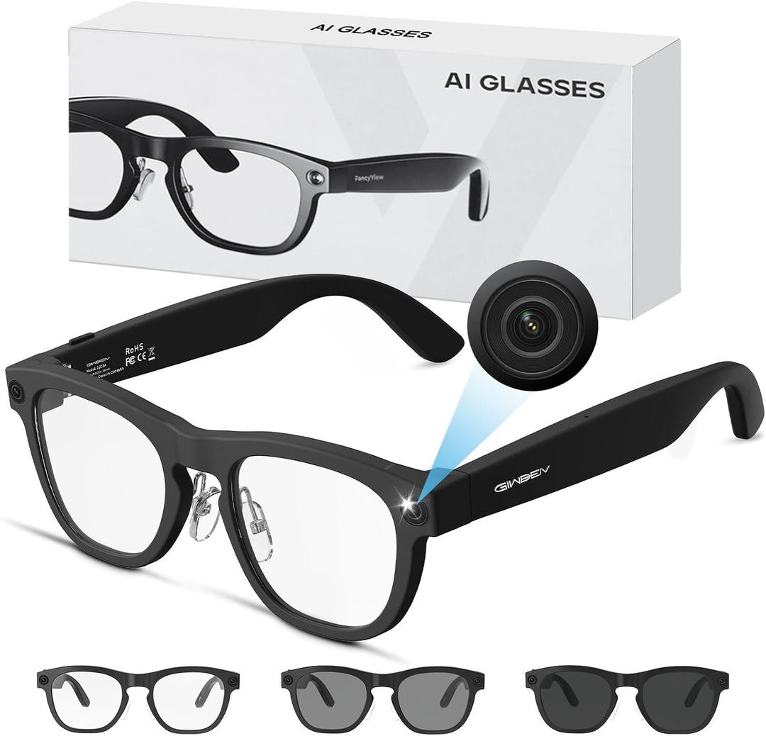 AI Smart Glasses with Camera, 8MP HD Camera Glasses, 1080P Video & Photo Recording Glasses with Voice Assistant, AI Object Recognition & Translation, Photochromic Lens, Bluetooth for Travel/Work/Vlog