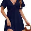 BMJL Women's Swimsuit Coverup V Neck Beach Cover ups Short Sleeve Flowy Bathing Suit Cover up