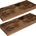 HOOBRO Floating Shelves for Wall, Wall Mounted Shelf Set of 2, 15.7" Hanging Shelf with Invisible Brackets, for Wall Decor Storage in Bathroom Bedroom Kitchen Living Room Office, Rustic Brown BF40BJ01