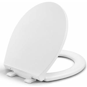Round Toilet Seat, Standard 16.5 Slow/Soft Close Round Toilet Seat for Round Toilets, No-Slam Quiet-Close Lid, Easy-to-Install, White, Durable Never-Loosen Design
