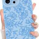 MZELQ for iPhone 16 Pro Max Case, Silicone Floral Flower Rose Cute Pattern, Camera Protection Soft Slim Phone Case for Girls Women -Blue