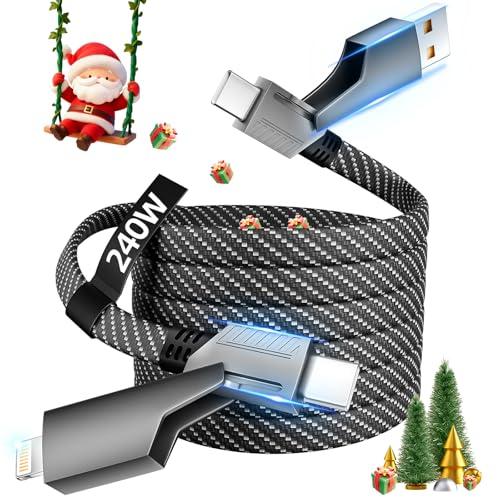 USB C Cable, 240W MAX 4 in 1 Charging Cord 5FT with E-Mark Chip, Fast Charging USB A/C to C/Lightning Cable for iPhone 17/16/15/14/13 Series, MacBook/Pad/Android/Tablets and More, iPhone Charger Cord