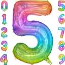 40 Inch Rainbow Number Balloon 5, Large Number Foil Balloons Mylar for Girl Boy Birthday Party Celebration Decorations Supplies, Digital Balloons for Wedding Anniversary Events Decorations