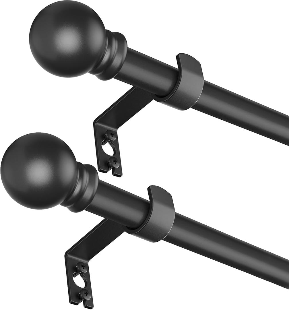 2 Pack Curtain Rods for Window 32 and 48, Black 5/8 inch Splicing Single Window Curtain Rod Set with Brackets