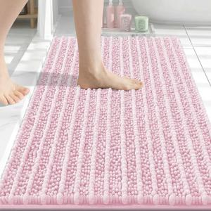 Arotive Luxury Bathroom Rugs 30x20, Extra Soft Thick Absorbent Shaggy Chenille Bath Rugs, Non-Slip Machine Wash Dry, Bath Mats for Bathroom Floor, Tub and Shower, Home Decor Accessories, Pink