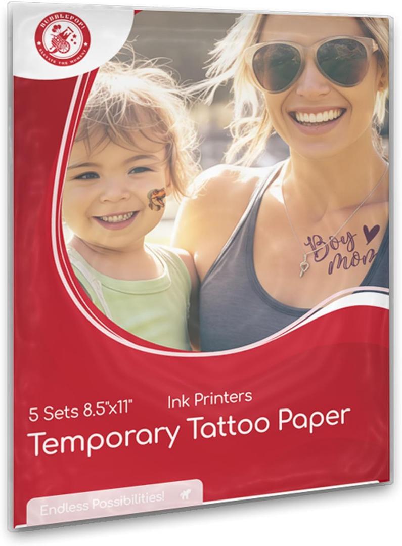 Temporary Temporary Tattoo Paper for INKJET printers, Temporary Tattoo Paper for Personalized Temporary Tattoos, Skin-Safe and Water-Resistant,8.5x11 Sheets, 5-Set