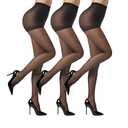 EVERSWE 3 Pairs Women's Sheer Pantyhose 20D, High Waist Control Top Pantyhose Hosiery (Black, S)