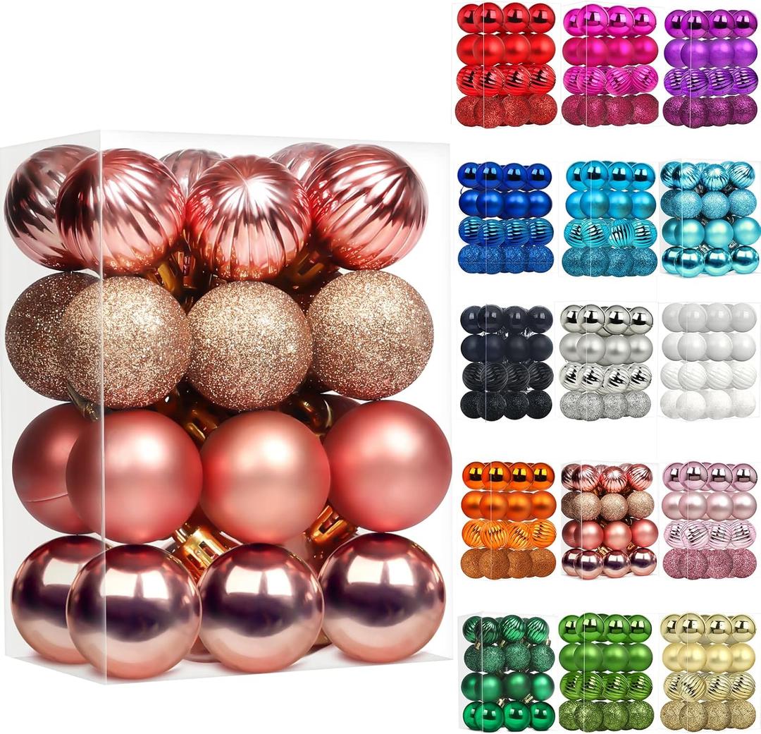2 x Emopeak 24Pcs Christmas Balls Ornaments for Xmas Christmas Tree - 4 Style Shatterproof Christmas Tree Decorations Hanging Ball for Holiday Wedding Party Decoration (Rose Gold, 1.3"/3.2CM)