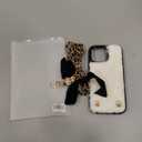 BONDIR Crossbody Case for iPhone 16 Pro Max with Gold and Black Vegan Leather Woven Chain - White Fur