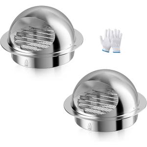 4 Inch Wall Vent Cover, HG Power Exhaust Vent with Screen Mesh, Stainless Steel Soffit Vents, Round Air Vent Covers for Outdoor Ventilation System 95mm 2PCS, Silver