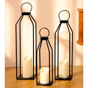 Perfnique Modern Farmhouse Lanterns, Set of 3 Black Metal Lanterns w/ 6hr Timer Flickering Flameless Candles, Decorative for Outdoor Decor, Front Porch, Indoor, Patio, Garden, Fireplace, Christmas (23inch & 20inch & 15inch)
