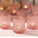 Pink Votive Candle Holder Set of 12, Flower Tea Lights Candles Holders for Wedding Table Centerpieces, Birthday Parties, Anniversary, Pink Bridal Shower and Holiday Decorations
