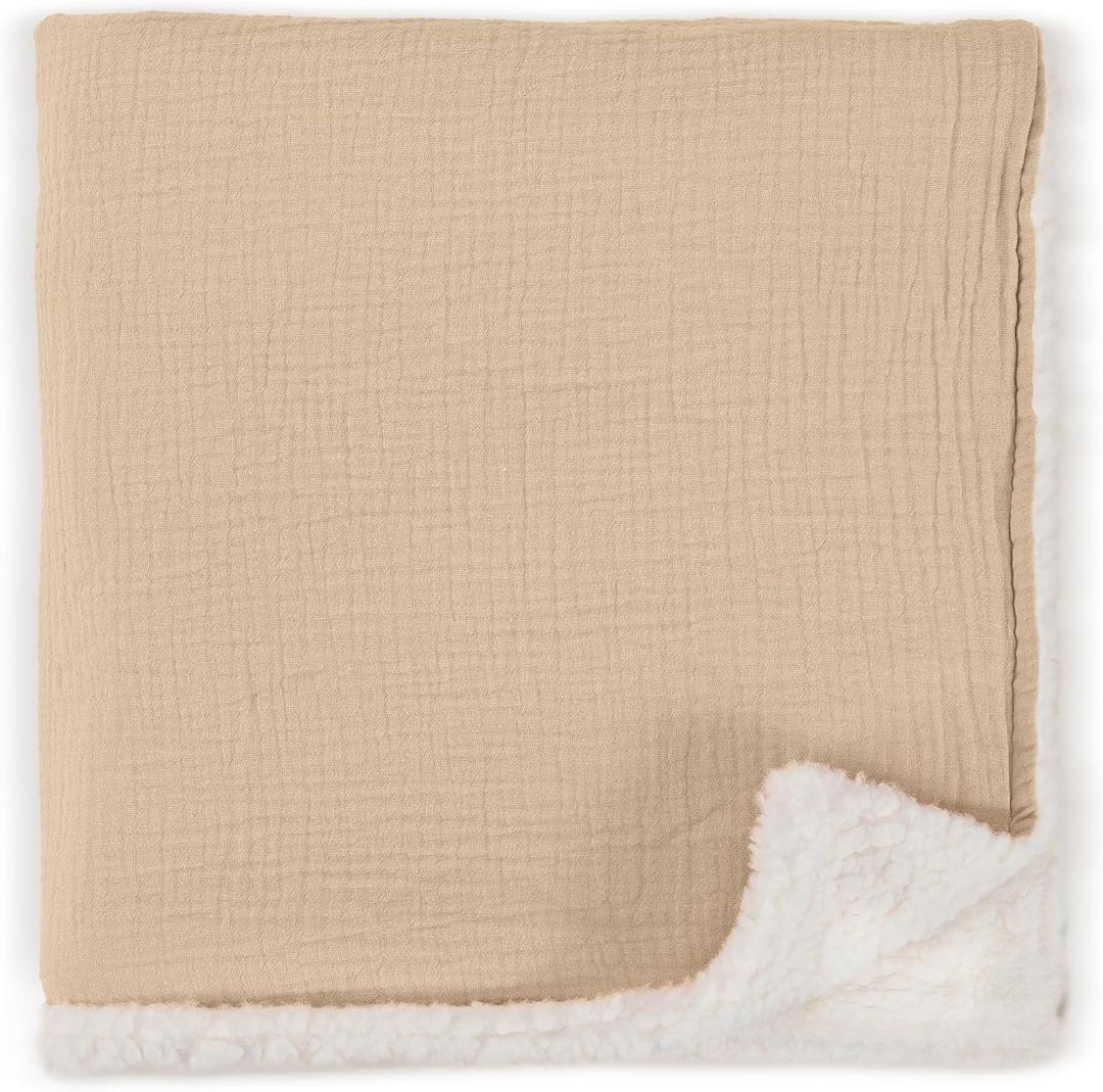 Soft Muslin Cotton Baby Blanket - Breathable and Lightweight Blanket Keeps Your Newborn Baby Girl Or Boy Cozy and Warm - Perfectly Sized for Any Stroller or Car Seat (Beige)