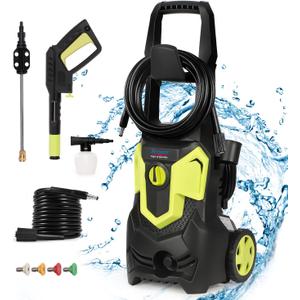 4000 PSI Pressure Washer, 1.8 GPM Electric Pressure Washer Power Washer with Hose Reel, High Pressure Cleaner Machine, 5 Quick Connect Nozzles and Foam Cannon for Cleaning Cars, Home, Patios, Driveway, Green