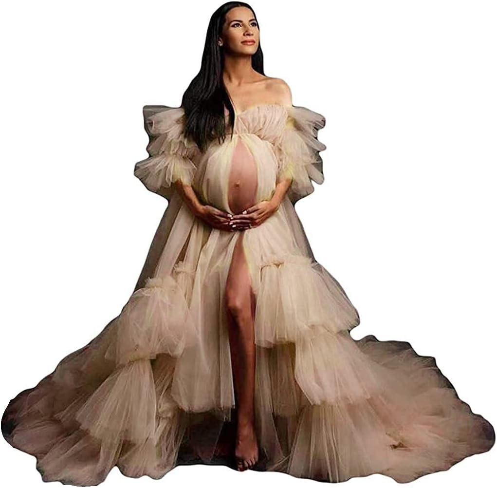 Fluffy Tulle Robe for Women Maternity Dresses Photoshoot Long Sheer Bridal Robe Old Hollywood Robe Lingerie (3X-Large)