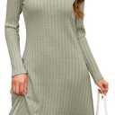 OUGES 2025 Fall Sweater Dress for Women Crew Neck Long Sleeve Knit Lightweight Casual Dresses (Small, Gray Green)