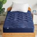 SLEEP ZONE Cooling Twin Mattress Topper, Premium Zoned Cool Mattress Pad Cover, Padded Mattress Protector Breathable Washable, Deep Pocket 8-21" (Navy, Twin)