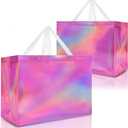 Nush Nush Extra Large Holographic Pink Gift Bag, Set of 12 Reusable Pink Iridescent Gift Bags with Handles - Party Favor Bags for Birthdays, Baby Shower, Bachelorette Party - 15.5W x 6D x 12H Size